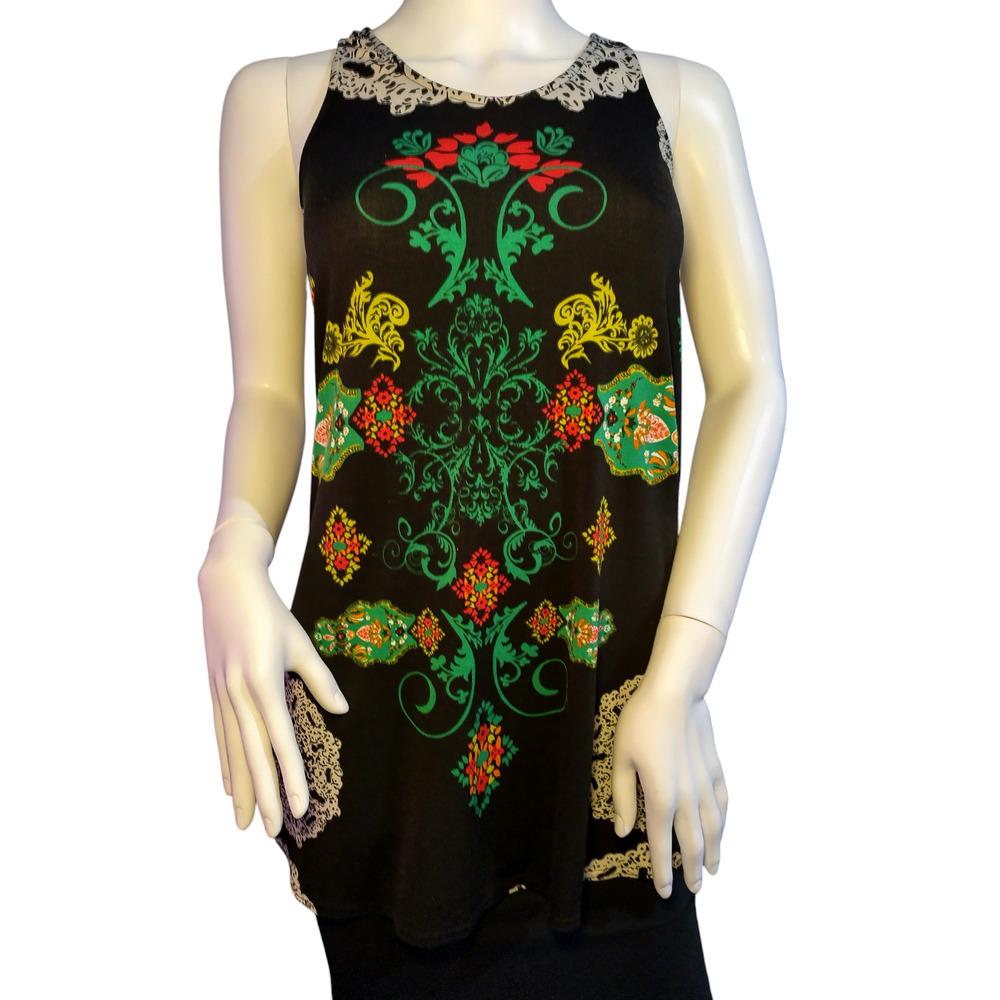 Riley + James Womens Sleeveless Racerback Black Floral Sz XS